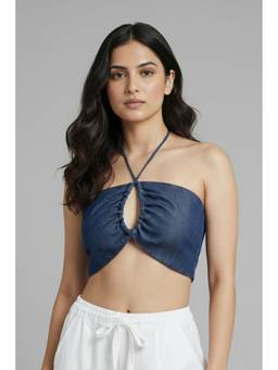Oh Rare - Women Blue Polyester Solid Crop Top