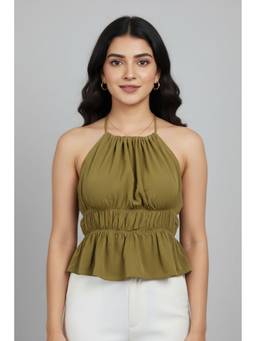 Oh Rare - Women Olive Polyester Solid Top