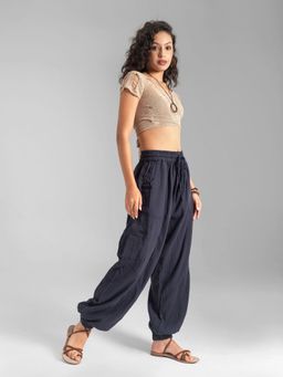 The Veshti Company - Navy Blue Cotton Yoga Jogger Lounge Pants