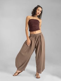 The Veshti Company - Brown Bangkok Barrel Wide Leg Cotton Lounge Pants