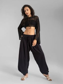 The Veshti Company - Black Bangkok Barrel Wide Leg Cotton Lounge Pants