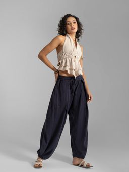 The Veshti Company - Navy Blue Bangkok Barrel Wide Leg Cotton Lounge Pants