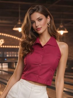 Don’t be basic - Women Magenta Rayon Solid Crop Top