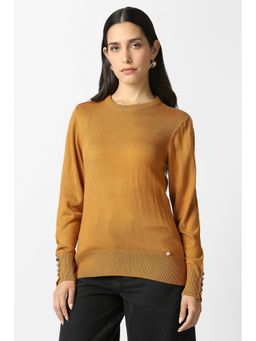 Van Heusen - Women Mustard Solid Casual Round Neck Top
