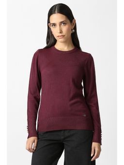 Van Heusen - Women Maroon Solid Casual Round Neck Top