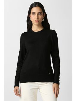 Van Heusen - Women Black Solid Casual Round Neck Top