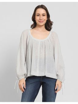 American Eagle - Women Off White Long-Sleeve Scoop Neck Top