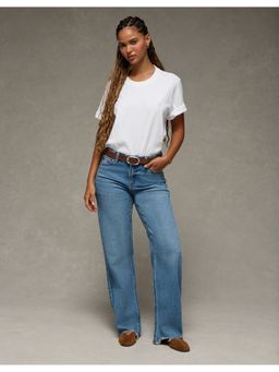American Eagle - Women Blue Cotton Blend Solid Straight Jeans