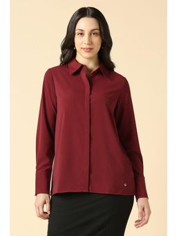 Allen Solly - Women Maroon Solid Long Sleeves Shirt