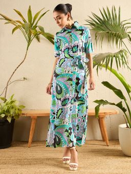 Uptownie - Multi-Color Collar Button Down Printed Shirt Maxi Dress (Set of 2)