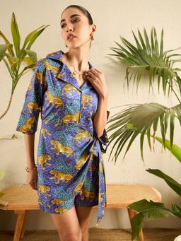 Uptownie - Blue Printed Cotton Playsuit