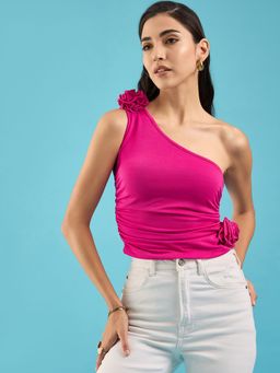 Uptownie - Pink One Shoulder Rose Top