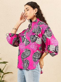 Uptownie - Pink Printed Cotton Shirt