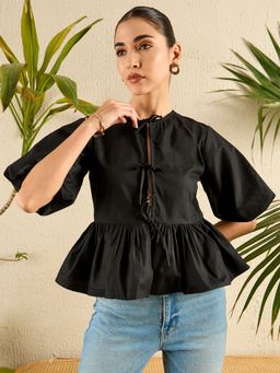 Uptownie - Black Bow Peplum Top