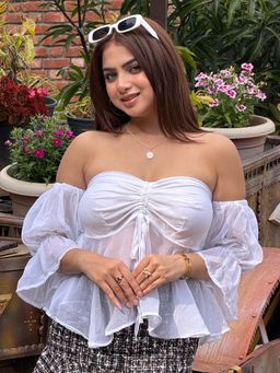 Tandul - White Regular Fit Solid/Plain Off Shoulder Top