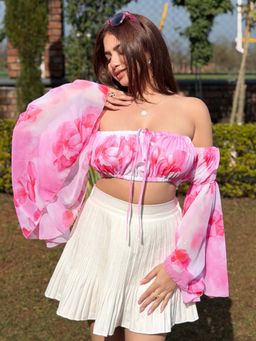 Tandul - Multi-Color Regular Fit Floral Off Shoulder Crop Top