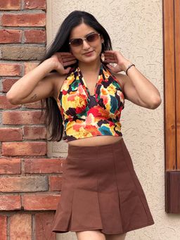 Tandul - Multi-Color Regular Fit Printed Halter Neck Crop Top