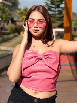 Tandul - Pink Regular Fit Solid/Plain Off Shoulder Crop Top