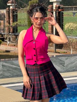 Tandul - Pink Regular Fit Solid/Plain Mandarin Neck Top