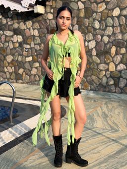 Tandul - Green Regular Fit Solid/Plain Halter Neck Top