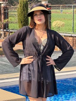 Tandul - Black Regular Fit Solid/Plain V-Neck Top
