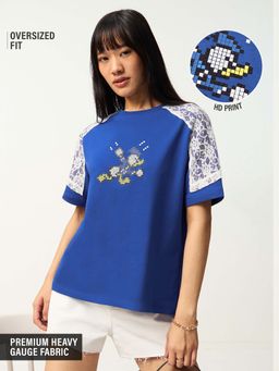 The Souled Store - Official Disney: Blue Pixel Donald Women Oversized T-Shirt