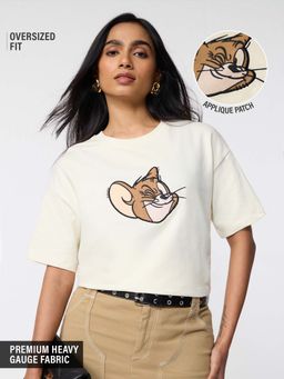 The Souled Store - Official Tom and Jerry: Off White It's Jerry Women Oversized T-Shirt