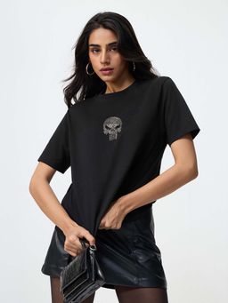 The Souled Store - Official Marvel Punisher: Black Reloaded Women Relaxed Fit T-Shirt