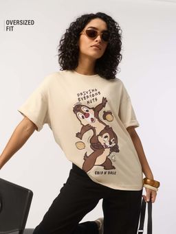 The Souled Store - Official Disney: Cream Troublesome Women Oversized T-Shirt