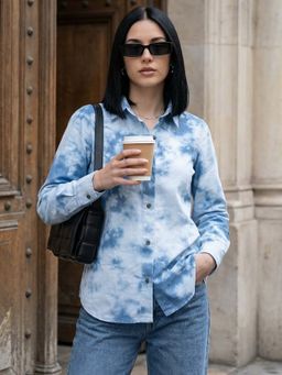 ZUMMER - Blue Regular Fit Self Design Collar Neck Shirt