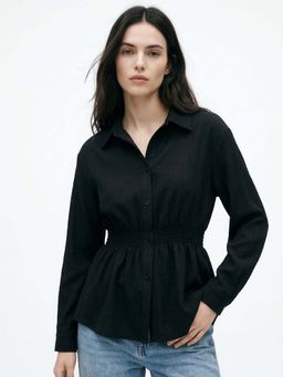 Outzidr - Black Fitted Fit Solid/Plain Collar Neck Shirt