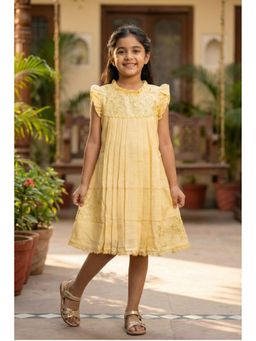 Lagorii - Yellow Embroidered Pleated Frock