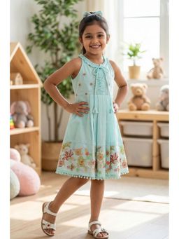 Lagorii - Sky Blue Floral Embroidered Frock
