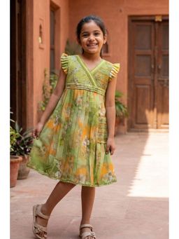 Lagorii - Olive Green Floral Pleated Frock