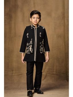 Lagorii - Black Heritage Embroidered Kurta and Pyjama With Jacket