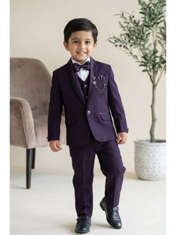 Lagorii - Wine Solid 5-Piece Suit Set With Brooch
