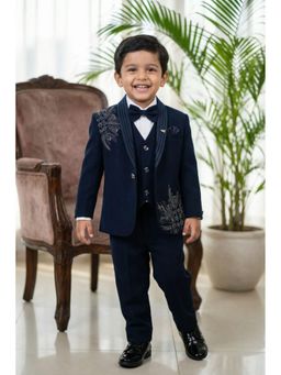 Lagorii - Navy Blue Embroidered 5-Piece Suit Set