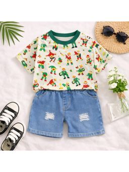 Googo Gaaga - Boys Cotton Cartoon Printed Half Sleeve T-shirt With Shorts