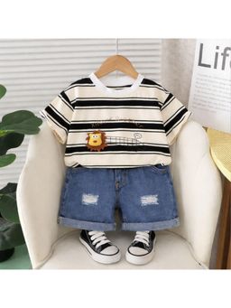 Googo Gaaga - Boys Cotton Stripes Printed Half Sleeve T-shirt With Shorts