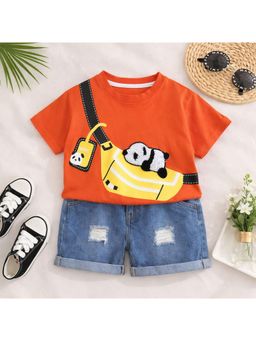 Googo Gaaga - Boys Cotton Panda Printed Half Sleeve T-shirt With Shorts