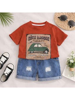 Googo Gaaga - Boys Cotton Car Printed Half Sleeve T-shirt With Shorts