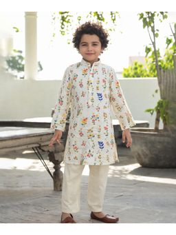 devils n angels - Off White Floral Print Kurta and Pyjama