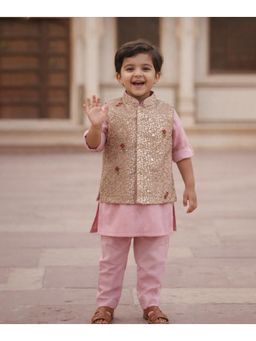devils n angels - Boys Pink Kurta and Pajama With Embellished Jacket