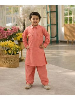 devils n angels - Peach Classic Pathani Kurta and Pyjama