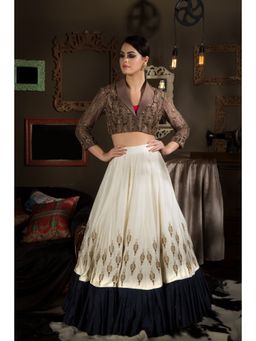 Neha Tarun - Brown Colour Block Lehenga with Blouse (Set of 2)
