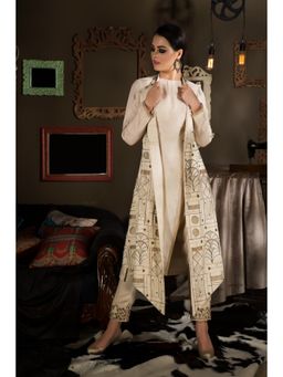 Neha Tarun - Beige Embroidered Jacket with Kurta and Pant (Set of 3)