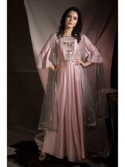 Neha Tarun - Pink Anarkali with Cape and Pant (Set of 3)