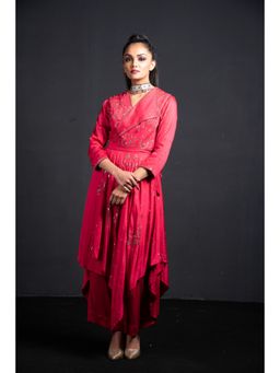 Neha Tarun - Pink Indo-Western Kurta with Tie-Knot Belt and Palazzo (Set of 3)