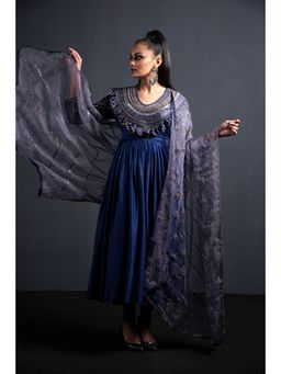 Neha Tarun - Blue Embroidered Anarkali with Churidar and Dupatta (Set of 3)