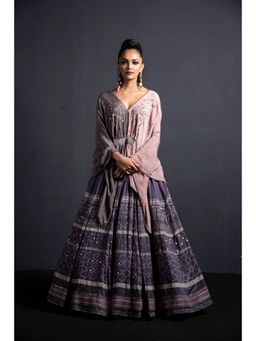 Neha Tarun - Grey Kaftan with Embroidered Lehenga (Set of 2)